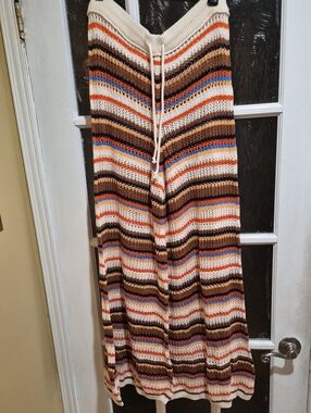 Aerie Crocheted Pants in Cream, Brown & Blue